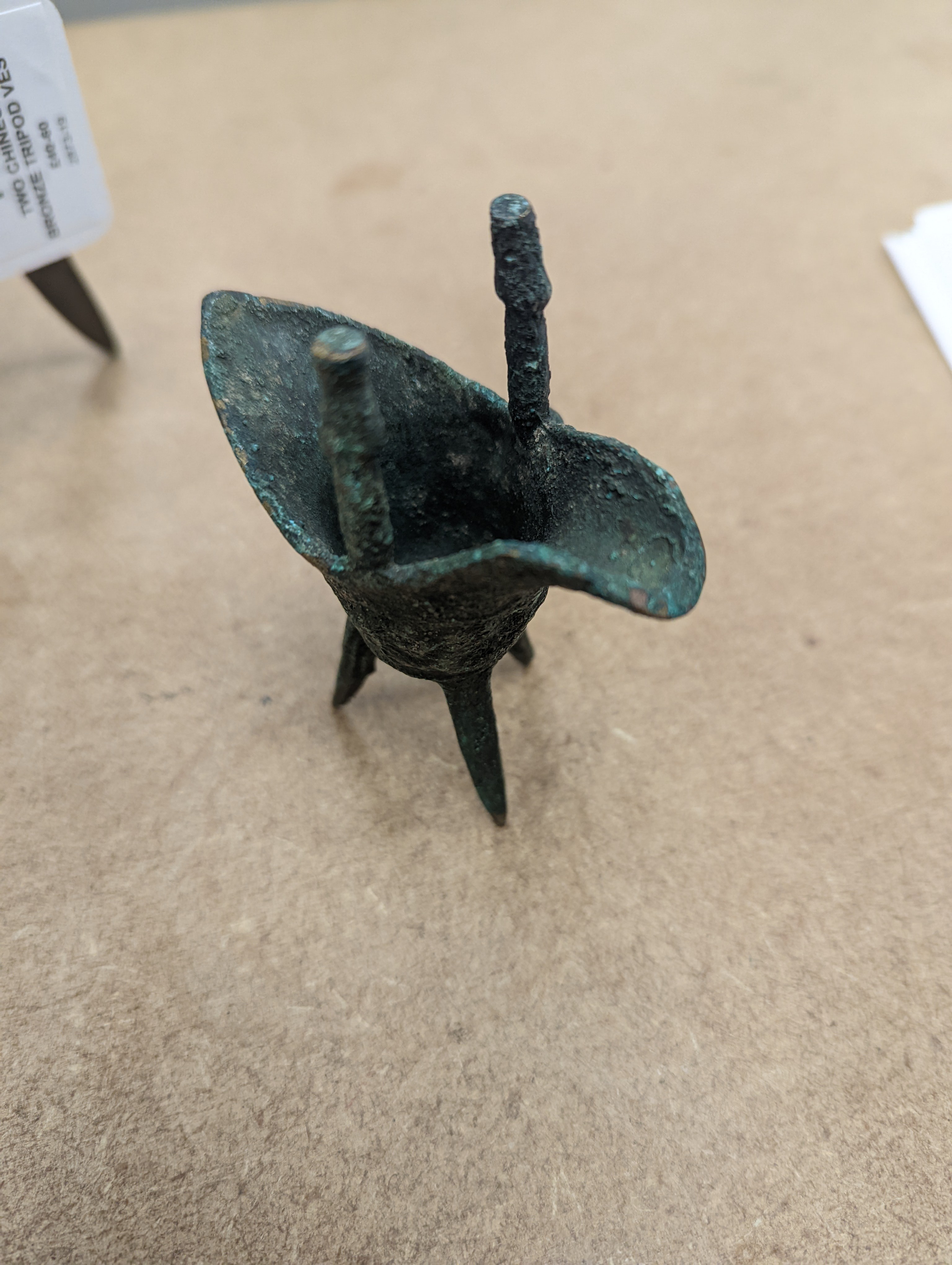 Two Chinese bronze tripod vessels, Qing or later, tallest 19cm